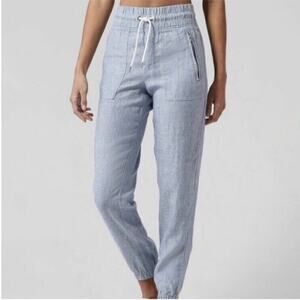 Athleta Cabo Linen Joggers Blue Drawstring High Rise